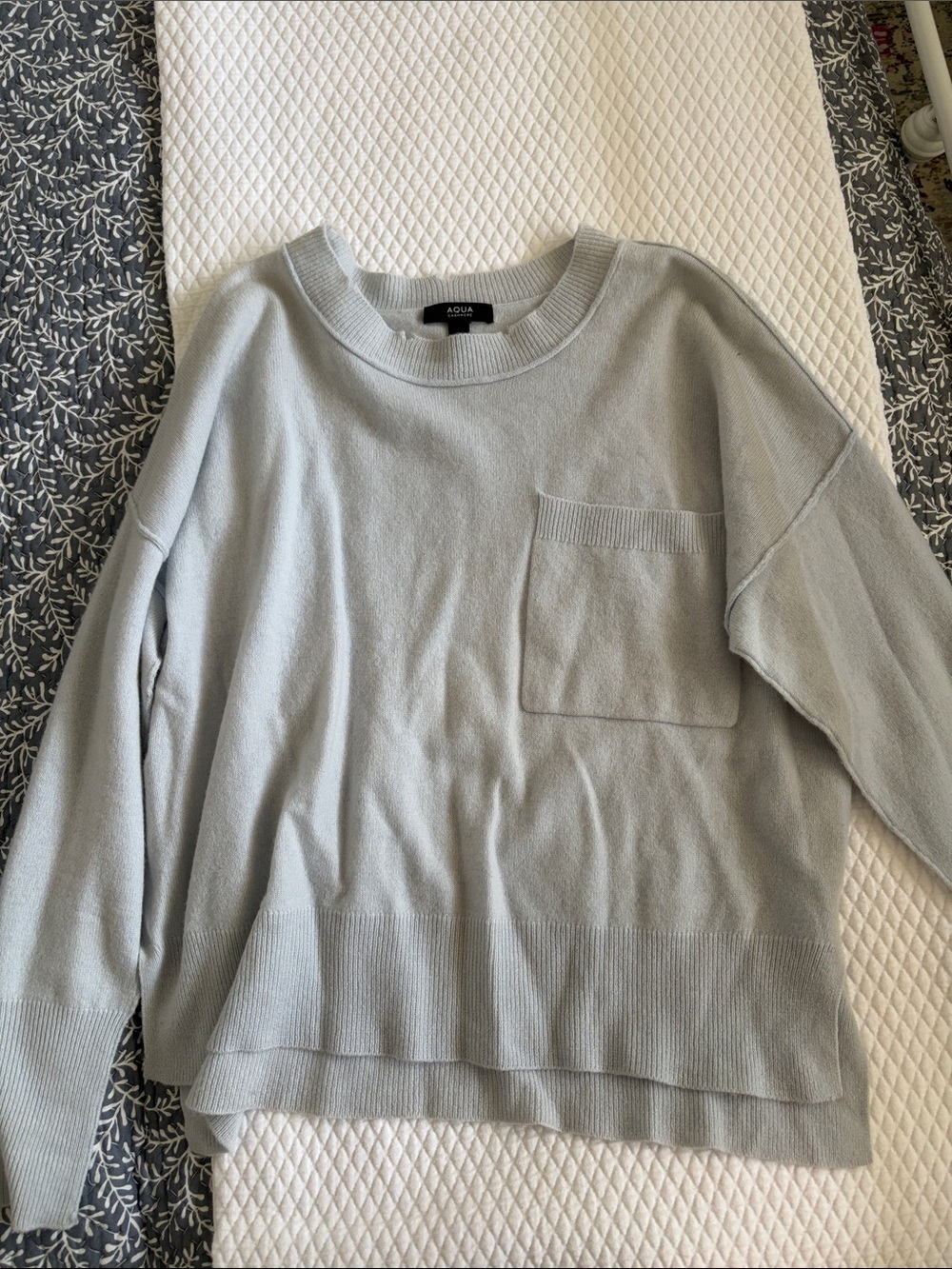 Aqua Pale Gray Crewneck Sweater with Front Pocket